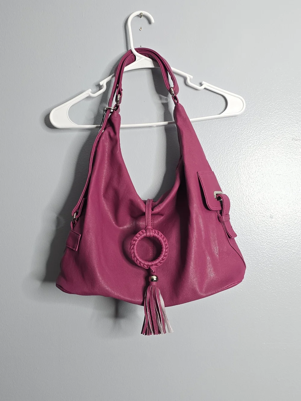 NWT Magenta Faux Leather Ring Tassel Hobo Shoulder Bag